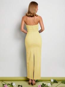 COSMINA Đầm bodycon không tay cho nữ, trang phục dự tiệc thanh lịch, mùa hè - Vàng nhạt - Xem 2