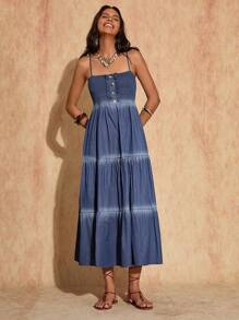 Bóhologie Vestidos largos de mujer de unicolor con detalles de botones delanteros