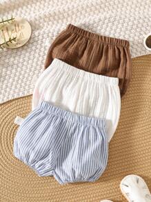 Conjunto de 3 piezas para recién nacido niño/niña: shorts de verano casuales versátiles a rayas y de unicolor con cintura elástica, leggings y ropa interior - Multicolor - Ver 2