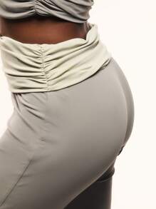 TypaGal Contrast Color Pleated Sporty Casual Skinny Yoga Pants - Grey - View 5