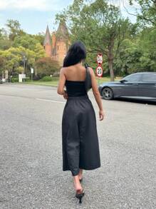 Comfortcana Women's Solid Color Pleated Wide Leg Loose Casual Shorts - Black - View 2