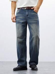 Manfinity Homme Men's Contrast Color Pocket Casual Versatile Straight Leg Jeans - Blue - View 6