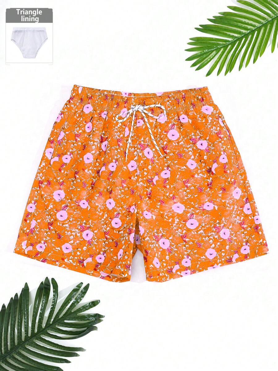 Surfspeed Pantalones cortos de playa holgados con cintura de cordón y diseño floral para hombre en vacaciones - Multicolor - Ver 1