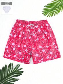 Surfspeed 男款有束繩腰帶的花卉印花沙灘短褲，寬鬆剪裁 - 彩色 - 查看 1