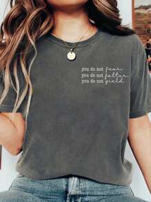 INAWLY 女士圆领印花T恤 - 圆领休闲上衣 - 轻薄T恤，适合所有季节 - 深灰色 - 查看 2