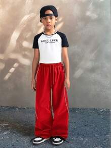 Coolane Kids Ropa de niña preadolescente: pantalones rojos, ropa de vuelta al colegio, ropa a juego mamá e hija, estampado vintage de K-pop, pantalones de chándal de pierna ancha azul marino, pantalones de chándal de fútbol/voleibol, disfraz de Acción de Gracias/Halloween, pantalones de chándal de Navidad, para primavera/otoño/invierno