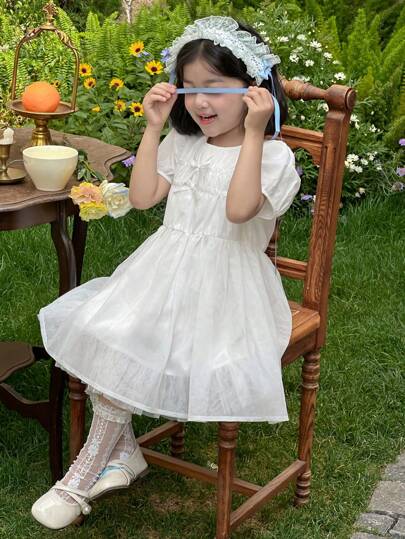 DAZY Váy lưới vá màu trơn thanh lịch mùa hè cho bé gái