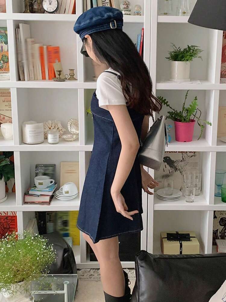 Dark Washed Denim Mini A-Line Slip Dress, Spring/Summer