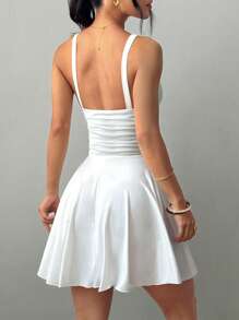 Breezaya Women's V-Neck Ruched Cinched Waist A-Line Sexy Elegant Camisole Mini Dress - White - View 2