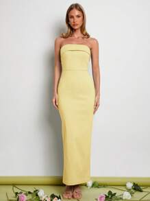 COSMINA Đầm bodycon không tay cho nữ, trang phục dự tiệc thanh lịch, mùa hè - Vàng nhạt - Xem 4