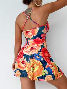 Swim Lushoire Women's Vacation Beach Floral Print Tankini Dress For Summer