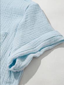 Manfinity Homme Men's Stand Collar Casual Short Sleeve Half Button Polo Shirt Summer - Baby Blue - View 5