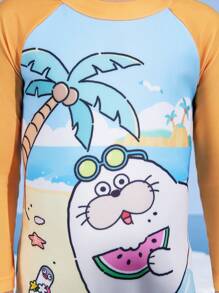 SEALOOK X SHEIN Young Boy Colorblock Cartoon Pattern One-Piece Long Sleeve Swimsuit - Multicolor - View 4