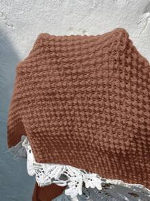 SHEIN Frenchy 大码夏季休闲度假蕾丝拼接纯色T恤