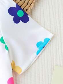 SHEIN Young Boy时尚花卉印花短袖Polo衫，适合春夏季休闲、度假、外出、拍照 - 白色 - 查看 4