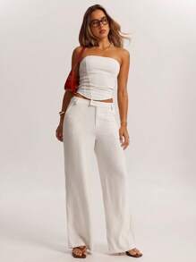 SHEIN BAE Women's Summer Solid Color Asymmetrical Hem Fashion Fitted Tube Top - White - View 5