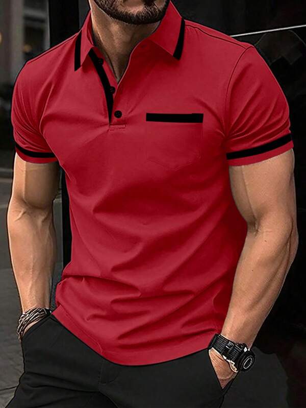 Calvornis 男士休闲撞色短袖 Polo 衫，夏季