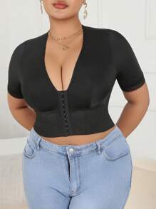 SHEIN Plus Size Black Breathable Lace Trim Waist Trainer Corset Top Comfortable And Shapewear For Everyday - Black - View 4