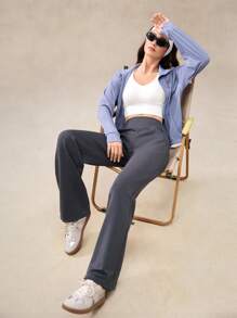 OutZeal Pantalones deportivos de pierna ancha con cintura alta, bolsillo con cremallera y modelo suave para uso diario y casual en otoño para mujeres - Gris - Ver 7