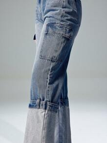 Denimoi High Cuffed Straight Leg Denim Jeans Fashionable - Medium Wash - View 6