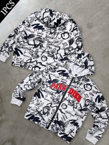 Manfinity EMRG Men's Casual All-Over Print Zip Up Hoodie Sweatshirt - White - View 1