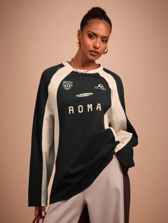 COSMINA Damtröja med långärmad, raglanärm och färgblock, casual mönster, vår/höst