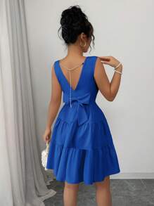 Elenzga 女式纯色后背蝴蝶结装饰无袖迷你连衣裙