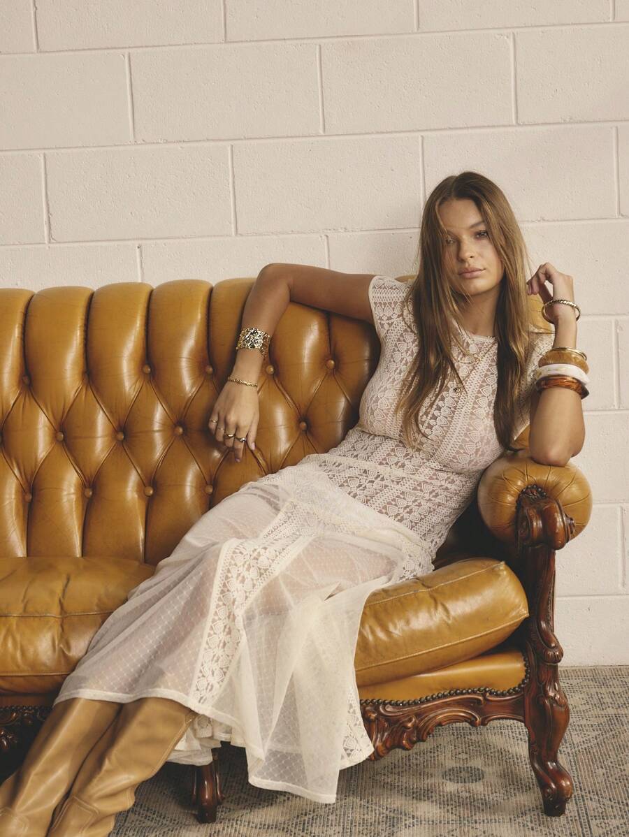 Aralina 女士性感透明蕾丝连衣裙 - 奶油色 - 查看 1