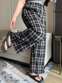 Dazy Plus Pantalones de pijama de talla grande con cintura elástica, estampado de tartán y diseño holgado, para todas las estaciones