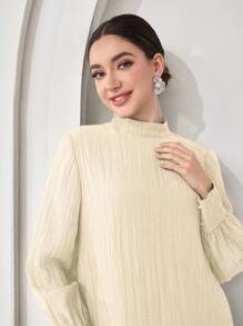 Veilorie Robe couleur unie élégante à col montant pour femme - Nude - Voir 4