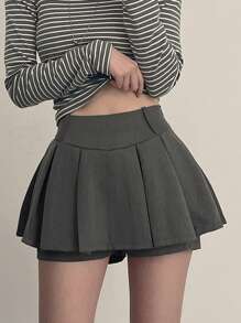 DAZY 女式纯色褶皱A字迷你短裙，秋季半身裙