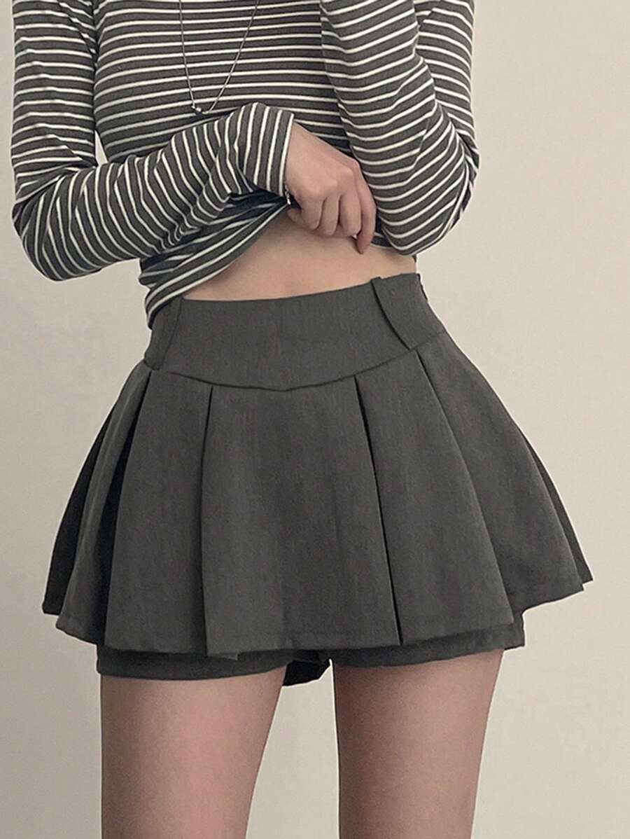 DAZY 女式纯色褶皱A字迷你短裙，秋季半身裙