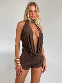 Aloruh YKT Sexy Cổ Chữ V Sâu Halter Top Backness Và Eo Thấp Mini Ngắn Hai Mảnh Trang Phục Mặc Hàng Ngày Hai Mảnh Set Phụ Nữ Trang Phục Kỳ Nghỉ Đảo Bộ Mùa Hè Cho Phụ Nữ - màu nâu - Xem 5