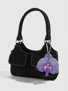 ROMWE Fairycore 1 件时尚紫色兰花钥匙扣配件，适合海滩、婚礼、母亲节、包包饰品 - 彩色 - 查看 4