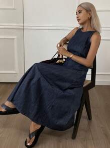Livesso Women's Sleeveless Denim Dress, Fashionable Suitable For Summer