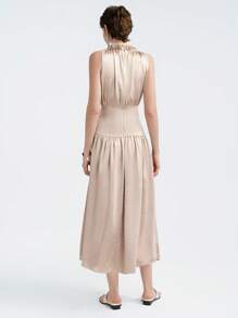 Aalyst Women's Elegant Lady-Like Waist Cinched Sleeveless Dress - Champagne - View 2