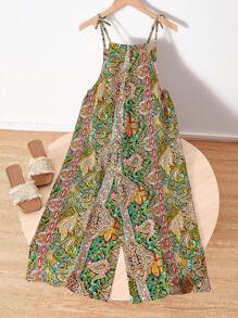 青少年女孩休闲全印花无袖连体裤 - 彩色 - 查看 2