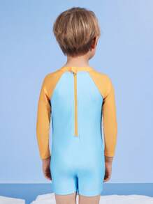 SEALOOK X SHEIN Young Boy Colorblock Cartoon Pattern One-Piece Long Sleeve Swimsuit - Multicolor - View 2