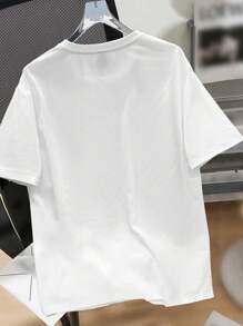 Manfinity Joysei Black Graphic Print Casual T-Shirt For Plus Size Men - White - View 3