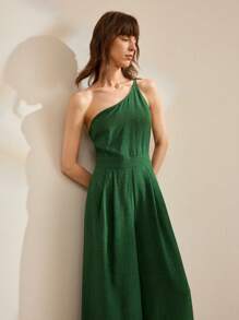 Ontre 2025秋冬女装，秋冬女装，返校季，万圣节，圣诞节，商务休闲，复古，优雅，百搭，基础款服装，纳什维尔服装，无袖，阔腿连体裤，波西米亚风，优雅阔腿，度假，海岛度假村，音乐节，不对称设计，性感时尚 - 綠色 - 查看 7