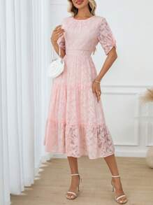 EMERY ROSE Women's Long Solid Color Short Sleeve Dress, Fashionable For Summer - Pink - View 1