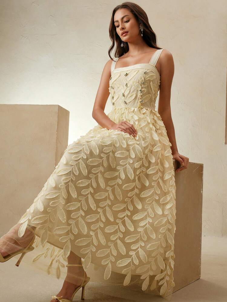 Elegant Urban Feather Mesh Tulle Prom Dress, Spaghetti Strap Long Fluffy Gown For Wedding Guest