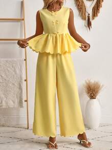 Women Two Pieces Outfits For Daily Wear - Yellow - View 4