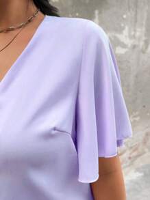 Calvaya Plus Size Solid Color V-Neck Front Button Short Sleeve Blouse