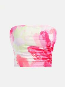 Girlism Conjunto de 2 piezas para adolescentes, top tubo ajustado con estampado tropical y vestido largo maxi