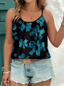 SHEIN Clasi توب كاجوال أنيق مطبوع بالزهور مقاس كبير للسيدات، مناسب للصيف والعطلات الشاطئية - متعدد الألوان - مشاهدة 5