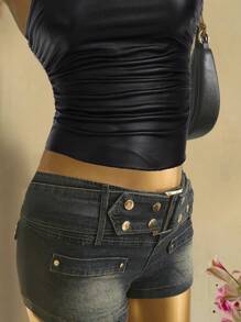Attitoon Faux Stretch-Leather Black Pleated Strapless Top