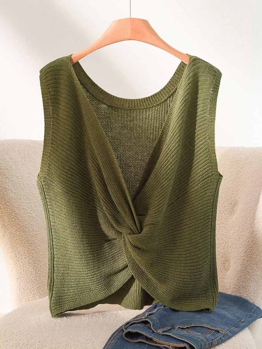 CosyJoli Plus Size Casual Twist Knit Vest Top