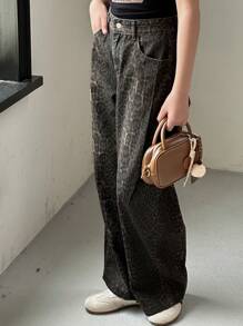 DAZY Teens Girls Leopard Print Denim Jeans - Brown - View 7