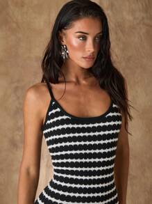 Glamine Women's Black & White Striped Elegant Sleeveless Mid-Calf Knitted Dress, Spring/Summer Women Summer Clothing Women Long Dresses Summer - Black - View 7